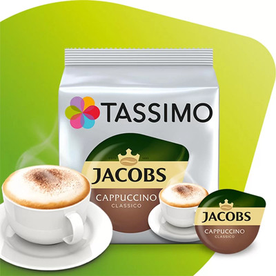 Coffee capsules Tassimo Cappuccino Classico (compatible with Bosch Tassimo capsule machines), 8+8 pcs.