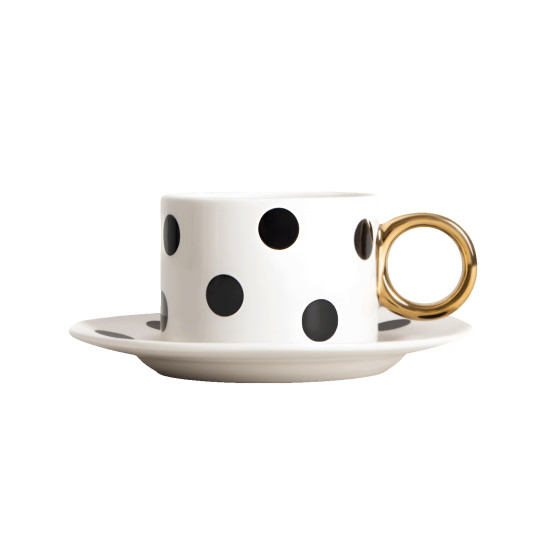 Filiżanka ze spodkiem Homla LUNYA White/Black Balls, 200 ml
