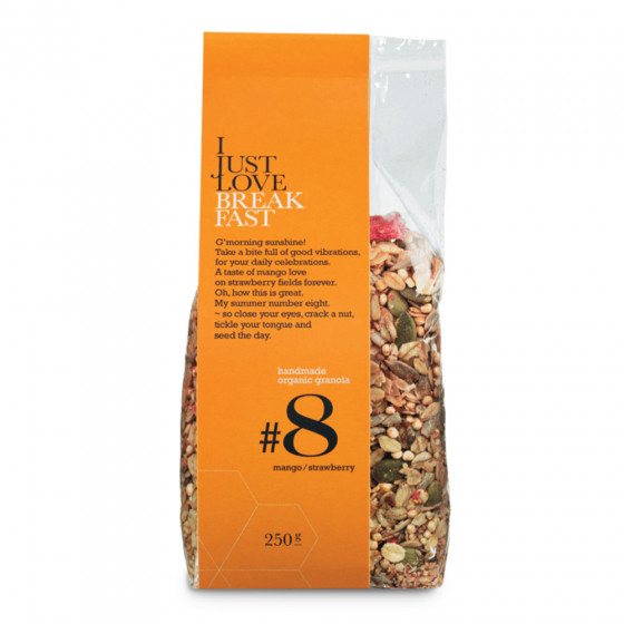 Ekologiška granola su braškėmis ir mangais IJLB „#8“, 250 g Ekologiška granola su braškėmis ir mangais IJLB „#8“, 250 g