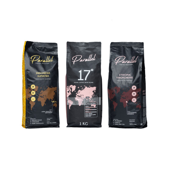 Lot de grains de café Parallel Asia &amp; Africa, 3 x 1 kg